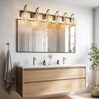 Crystal Vanity Lights 6-Light Black Gold Bathroom Vanity Lights Modern Crystal Bathroom Light Fixtures Over Mirror 51.18" Long Vanity Light for Bathroom