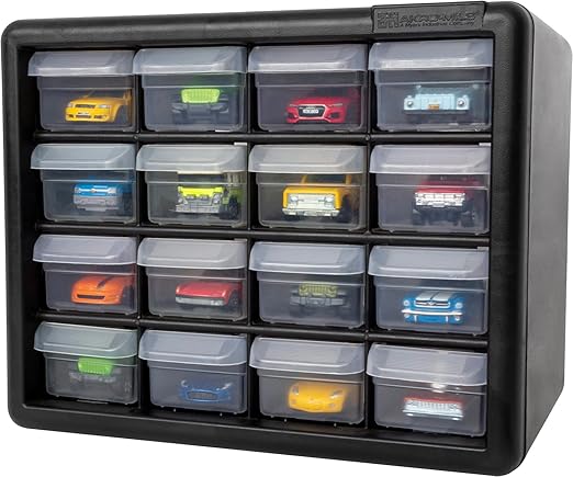 Akro-Mils 16-Drawer Plastic Drawer Storage Cabinet for Garage Organization, Beads, Makeup Organizer, Building Bricks Storage, Teacher Toolbox, 10-1/2" W x 6-1/2" D x 8-1/2" H, 10116 Black