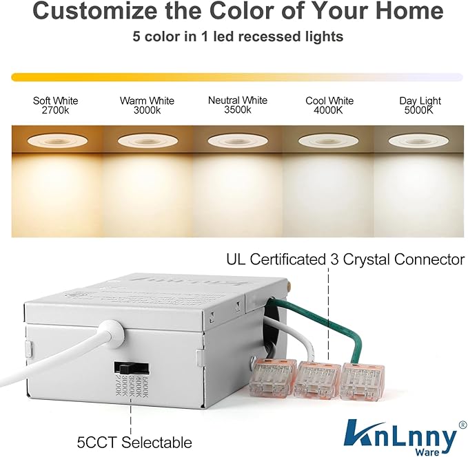 Brushed Nickel Recessed Lights Square 4 inch 6 Pack,Spot Recessed Lights,dimmable, 5CCT Selectable,9W 750LM