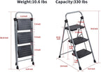3-Step Ladders Folding Step Stool with Anti Slip Pedal and Handgrip Portable Sturdy Ladder for Home & Office 330 Lbs Silver Grey