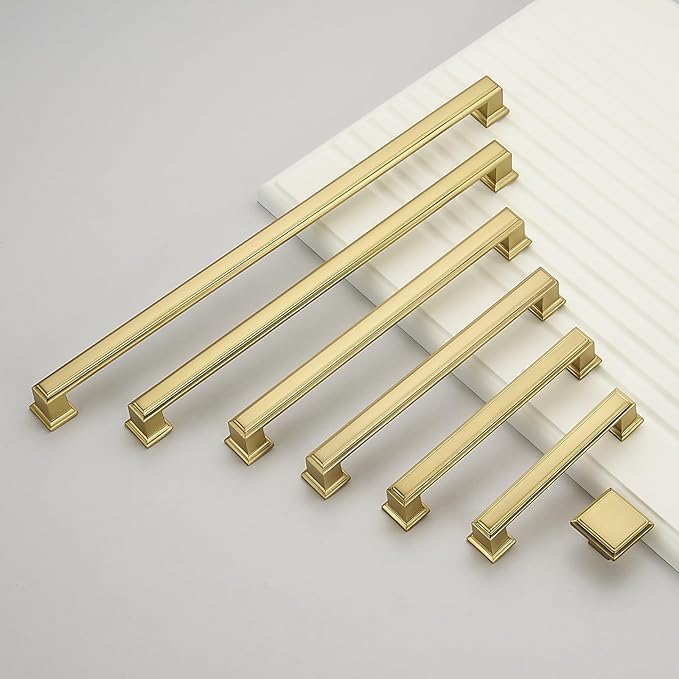 10 Pack 10 Inch(254mm) Hole Center Brushed Champagne Bronze Modern Cabinet Pulls Kitchen Cabinet Handles Kitchen Cabinet Hardware Timeless Drawer Pulls for Dresser Wardrobe, Champagne(10x10)