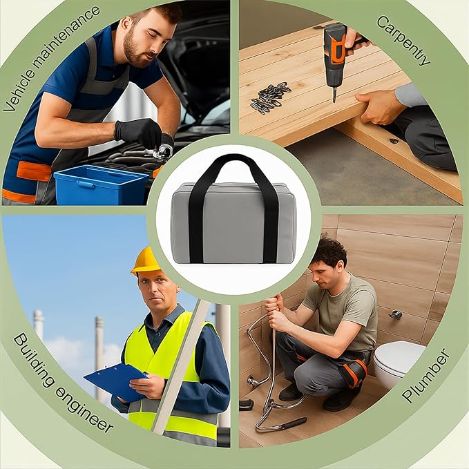 Small Tool Bag,Close Top Wide Mouth Tool Organizer Bag,Large Capacity Tool Bags for Men,Canvas Tool Storage Bag for Storage Handbag for Screwdrivers,Wrench,Pliers Hand Tools (Gray, 12 Inch)