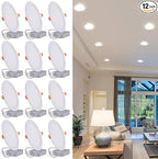 8 Inch LED Recessed Light with Junction Box, 12Pack Ultra Thin LED Recessed Lighting.6000K Daylight, No Dimmable, 18W 8" Recessed Ceiling Canless Wafer Downlight.Slim Can-Killer Lights,CRI80+