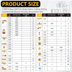 170Pcs DOT Air Brake Line Fittings & Brass Air Nylon Tube Compression Fittings Assortment Kits,1/4" 1/8" 3/8" 1/2" NPT Push To Connect Fittings Quick Connect Air Hose Fittings for Truck or Air System