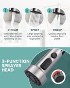 Kitchen Faucets with Pull Down Sprayer: Brushed Nickel 3-Function Kitchen Sink Faucets for 1 or 3 Hole - Stainless Steel Single Handle Spring Kitchen Faucets with Deck Plate for Farmhouse RV Laundry