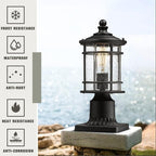 Emliviar Outdoor Post Lights 2 Pack - 12.5 Inch Modern Farmhouse Post Lamps with Seeded Glass in Black Finish, XE229P-S-2PK BK