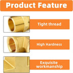 GASHER 1PCS Brass Tee Pipe Fittings, 3/4" NPT Female x 3/4" NPT Female x 3/4" NPT Male Pipe Fittings, Male Run Tee
