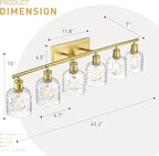 zeyu 42.2'' Modern Bathroom Gold Light Fixture, 6 Light Bathroom Lighting Fixtures Over Mirror Bedroom, Brushed Gold Finish with Clear Hammered Glass, ZJF63B-6W BG