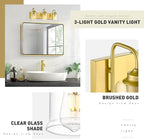 zeyu 21 Inch Gold Bathroom Light Fixtures, 3 Light Bathroom Vanity Light, Modern Vanity Light with Clear Glass Shade, Brushed Gold Finish, ZSL72B-3W BG