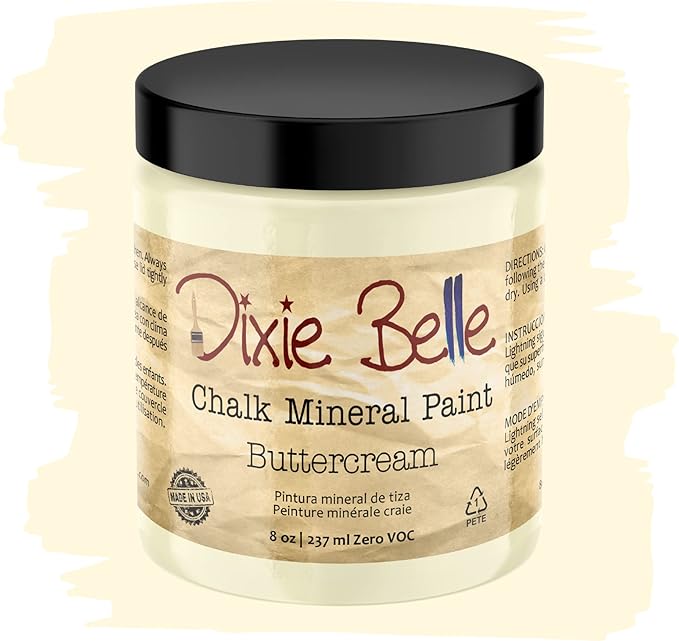 Dixie Belle Paint Company Chalk Finish Furniture Paint - Buttercream (8oz) - Matte Creamy White Chic Chalk Mineral DIY Furniture Paint