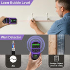SUNMAY Stud Finder Wall Scanner - 7 in 1 Stud Detector Center Finder for Wood Metal AC Wire Joist Pipe Detection, Electronic Stud Sensor with Laser Level, LCD Display, Bubble Level & Ruler
