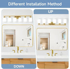 Brushed Gold Bathroom Vanity Light,6-Light Bathroom Light Fixtures with Square Frosted Glass,Gold Bathroom Wall Lamp Sconces for Mirror Bedroom,Living Room Hallway,E26