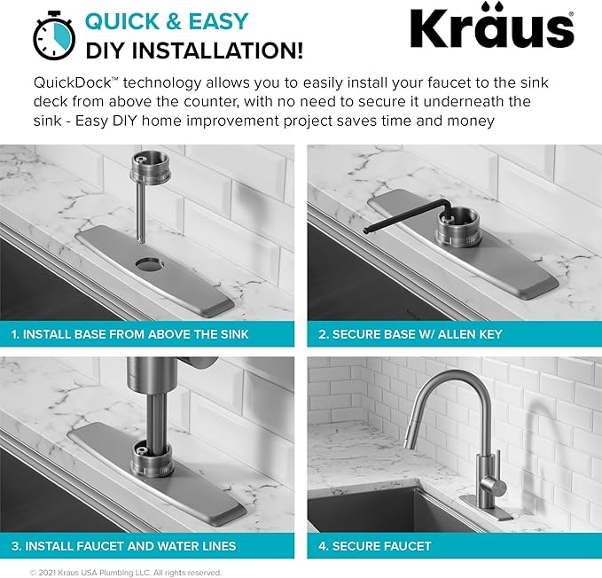 KRAUS Oletto Single Handle Pull Down Kitchen Faucet with QuickDock Top Mount Installation Assembly in Matte Black, KPF-2620MB