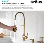 KRAUS Britt Commercial Style Pre-Rinse Kitchen Faucet with Deck Plate in Brushed Gold, KPF-1690BG