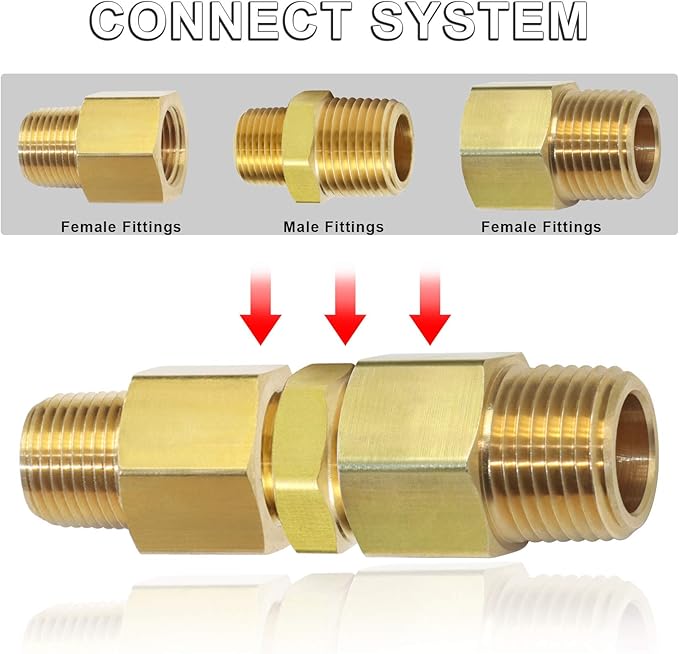 KOOTANS 1/2 NPT x 3/8 NPT Male Solid Brass Hex Nipples, Heavy Brass Pipe Adapter Fittings Reducing Nipple Connectors 4Pieces