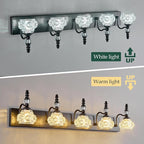 Modern Crystal Bathroom Vanity Light Black Vintage Bathroom Light Fixtures 5-Lights Glass Crystal Vanity Lights