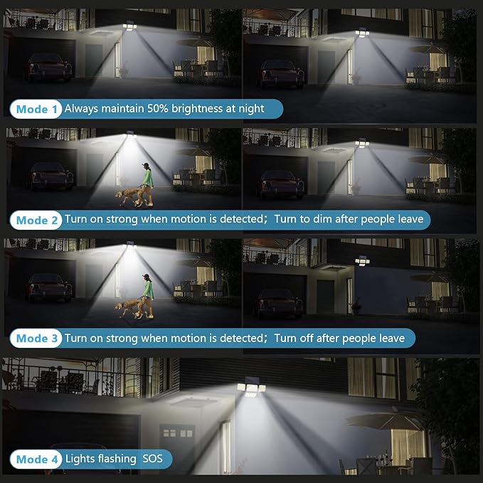 Mokot Solar Lights Outdoor, 288 LED 2800LM Motion Sensor Outdoor Light with Remote Control, 4 Heads IP65 Waterproof Solar Flood Security Lights for Outside Patio Wall -2PACK