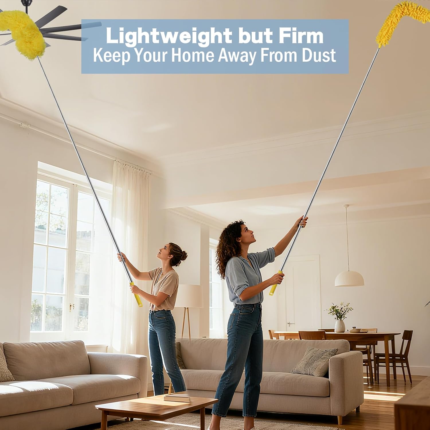Cobweb Duster with Extension Pole, 110" Microfiber Feather Duster Kit with Bendable Washable Heads, Spider Web Brush, Dusters for Cleaning Ceiling Fan, High Ceiling, Blinds, Furniture & Cars