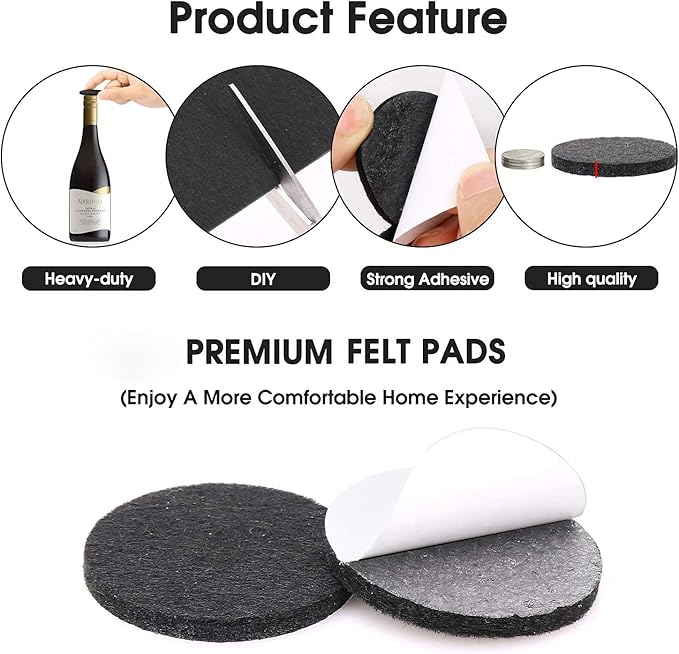 Yelanon Felt Furniture Pads for Hardwood Floors -216 Pcs Premium Felt Pads for Chair Legs, Floor Protectors for Furniture,Black & Brown