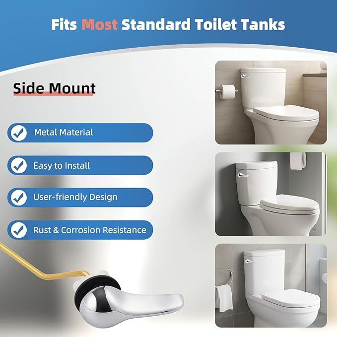 iFealClear Universal Metal Toilet Tank Flush Lever Replacement, Side Mount Toilet Handle, Toilet Trip Lever Fits Most Angle Mount Toilets, Stainless Steel Chain, Chrome