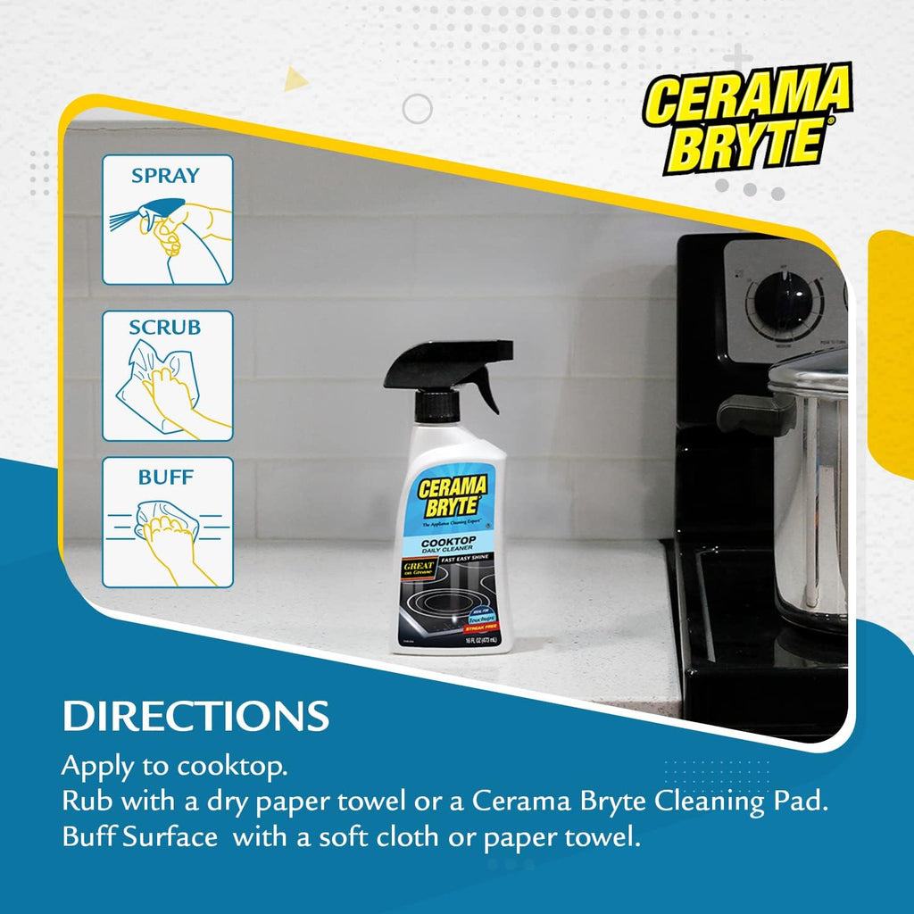 Cerama Bryte Heavy-Duty + Daily Spray Stove Top and Cooktop Cleaner Combo Kit for Glass and Ceramic Surfaces, 16 & 10 Ounces, 2 Pack