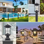 Dusk to Dawn Outdoor Post Light Fixture Waterproof Pole Mount Light with Pier Mount Adapter, Black Finish with Seeded Glass Outdoor Post Lantern for Patio, Garden, Porch and Backyard