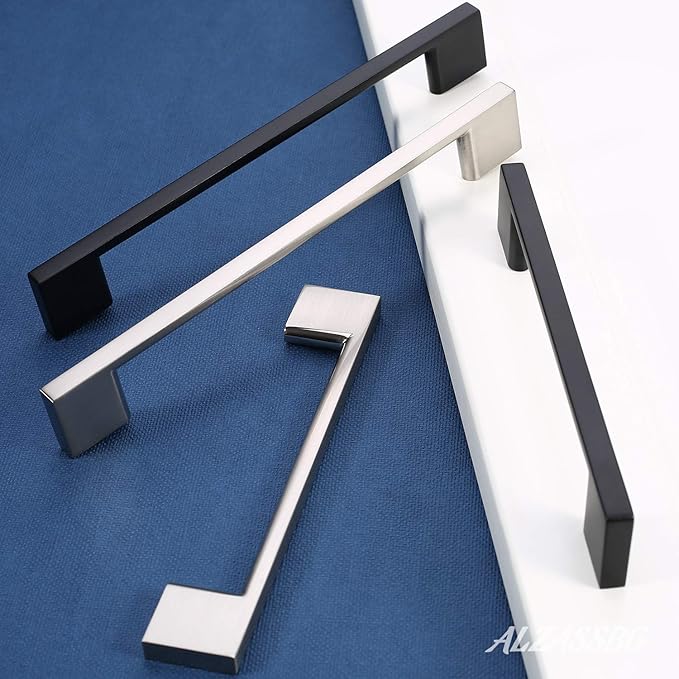 Alzassbg 5 Pack Brushed Satin Nickel Cabinet Pulls, 8-3/4 Inch(224mm) Hole Centers Rectangle Cabinet Handles Kitchen Hardware for Drawers and Cabinets AL3051SN