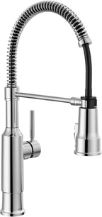 Delta Theodora Pro Style Commercial Kitchen Faucet with Pull Down Sprayer, Chrome Single Hole Kitchen Sink Faucet, Single Handle, Chrome 18804Z-DST