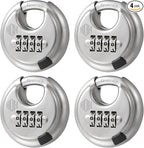 HOX Combination Lock, 4 Digit Disc Padlock with 3/8 Inch Hardened Steel Shackle, 2-3/4 Inch Wide Body, Keyless Heavy Duty Combo Lock for Hasp Latch, Sheds, Fences, Storage Locker (4 Pack)