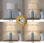 Set of 2 Table Lamp for Living Room Bedroom Farmhouse,26'' Touch Control Bedroom Aqua Blue Ceramic Lamps 3-Way Dimmable Bedside Lamps with USB A+C Ports Linen Shade for Home