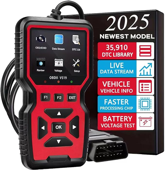 2025 New OBD2 Scanner Diagnostic Tool - Check Engine Light Code Reader with Reset, Battery Voltage Tester, Modes 6 & 8, Suitable for All OBD II Protocol Car & Truck Since 1996