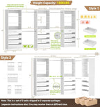 Aheaplus Closet System with 12 Drawers, 8.5-11.5Ft Wood Closet Organizer System with 4 Hanging Rods & 3 Towers, 4Ft & 6Ft L-Shaped Walk-in Closets Wardrobe Organizer Clothes Rack, Set of 3, White