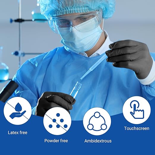 JMU Black Nitrile Gloves Large Case of 1200, 3.5Mil, Latex Free & Powder Free Medical Exam Gloves