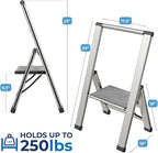 Step Ladder 1 Step Folding, Decorative - Beautiful Gray Wood & Silver Aluminum, Ultra Slim Profile, Anti Slip Steps, Sturdy-Portable for Home, Office, Kitchen, Photography Use,by SORFEY