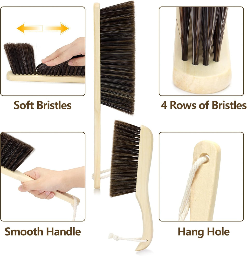 Handheld Dusting Cleaning Brushes Wood Handle Soft Bristle Small Broom, for Clean Dust, 2 Pack, Brown
