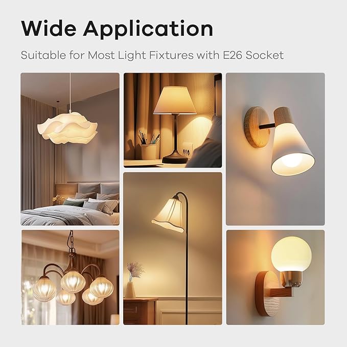 Linkind A19 LED Light Bulbs Dimmable, 60W Equivalent, Energy Efficient 9W, 3000K Warm White, 800 Lumens, E26 Standard Base, 120V, Lighting for Bedroom Living Room Home Office, 6 Packs