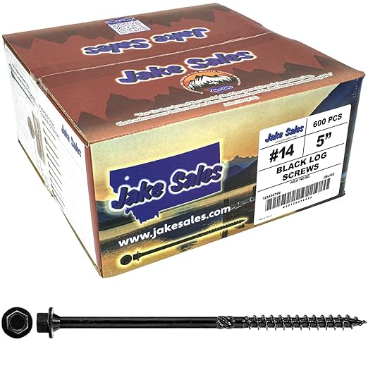 Jake Sales #14 X 5 Heavy Duty Black Timber/Log/Landscaping Wood Screws - Exterior Coated Heavy Duty Screws. 1 x Full Box - 600 Screws
