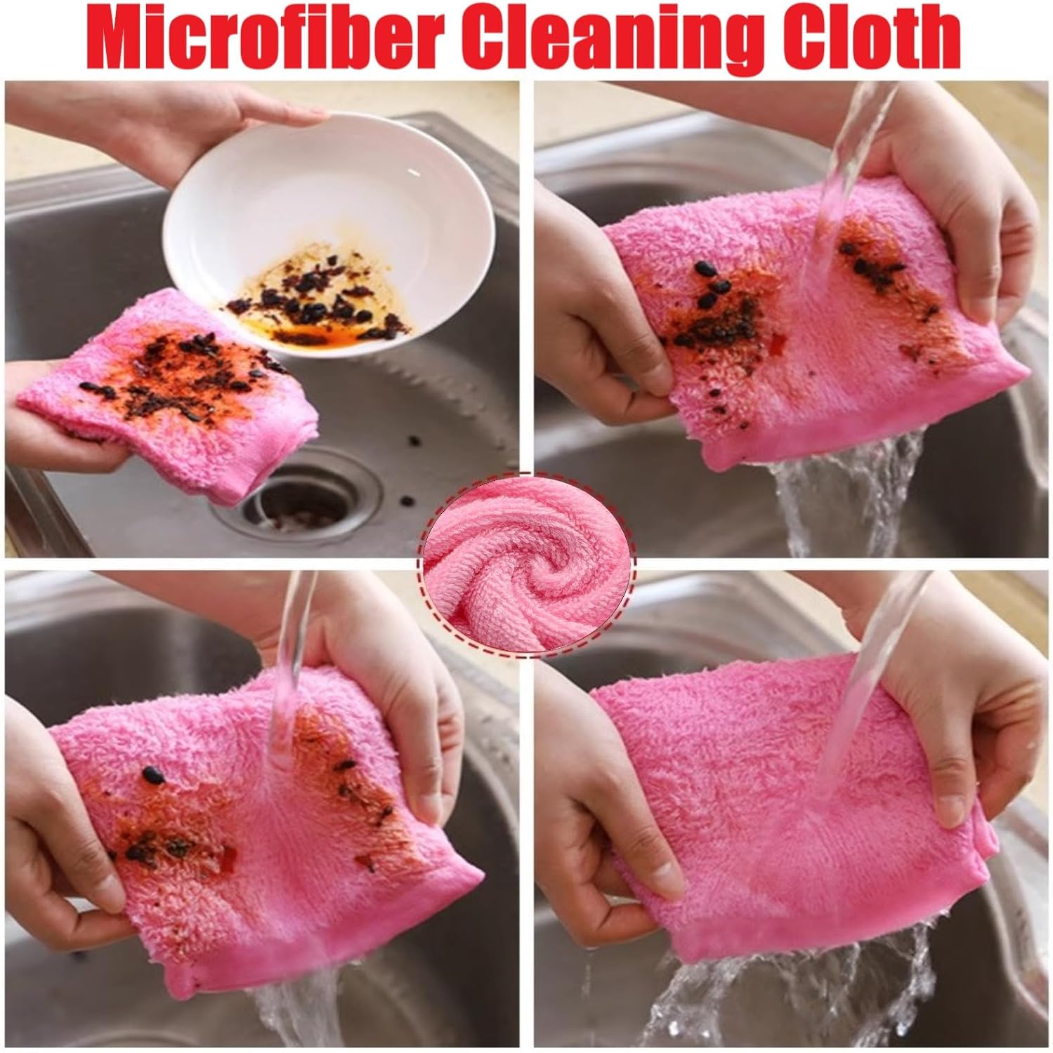 Bamboo Microfiber Cleaning Cloth-8Pcs Kitchen Wash Cloths,Wood Fiber Window Glass Rags,Micro Fiber Cloth for Cleaning Suitable for Dishes,Car Towel Rag Made From Baby Washcloths Material (pink)