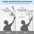 G-Promise All Metal 12 Inch Shower Head with Massage Mode Handheld, Rain Shower Head with Handheld Spray Combo, 3-Way Diverter with Pause Setting, 11 Inch Adjustable Extension Arm (Chrome)