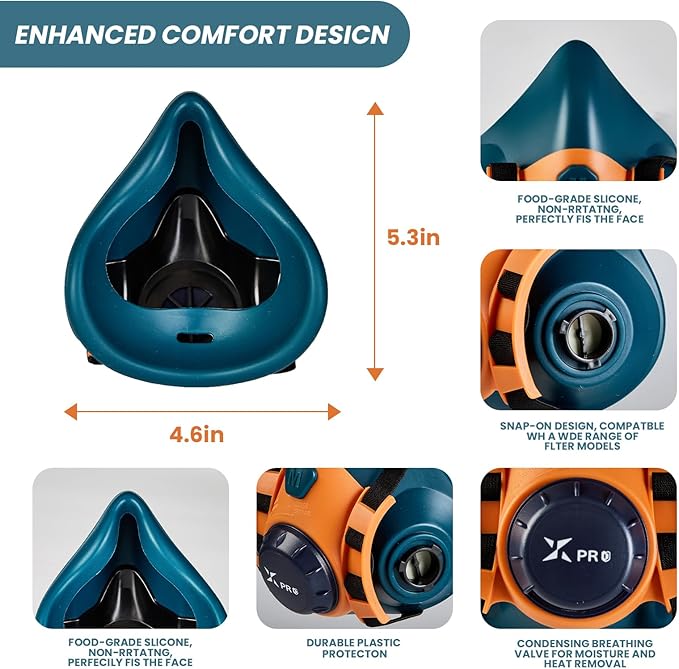 XPRO Reusable Silicone Half Face Respirator Mask with Filters - Gas Mask for Welding, Woodworking, Spray Paint, Dust, Chemical & Pollen Protection
