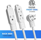 3 Prong Power Extension Cord with Multiple Outlets 2 FT, 16/3 Gauge Multi 3 Outlet Wire, 90 Degree Angled Male Plug, 16 AWG Grounded Wire (13A 125V 1625W), ETL Listed, White Cable with 25 Cable Ties