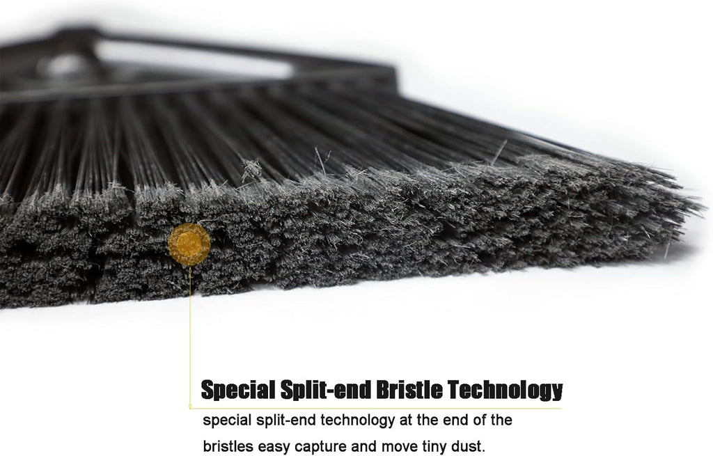 Heavy Duty Broom Outdoor and Indoor, 2 Pack Commercial Angle Brooms with Longer Handle, Perfect Black Broom for Garage, Kitchen, Courtyard, Restaurant