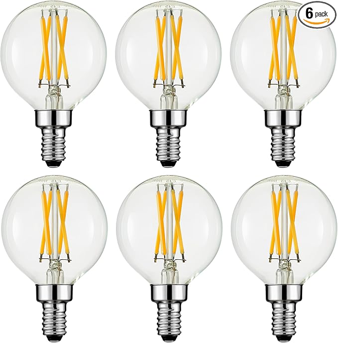 Arberlic G16.5 Light Bulb,4W E12 LED Bulb dimmable Equivalent E12 Candelabra Bulb 40 Watt,Warm White 2700K,400lm,CRI85+,AC120V,Edison Style,Clear Glass,ETL Listed,Pack of 6