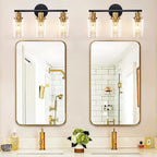 DLLT 3-Light Bathroom Light Fixtures: Black and Gold Modern Vanity Lights with 3 E26 Bulbs - Clear Glass Shade Bathroom Wall Lamp for Mirror Kitchen Living Room Hallway Cabinet Porch