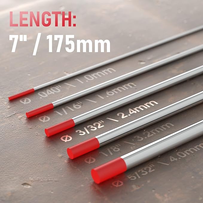 YESWELDER TIG Welding Tungsten Electrode Red Tip 3/32" x 7" (Red, WT20/EWTh-2) 10-pk