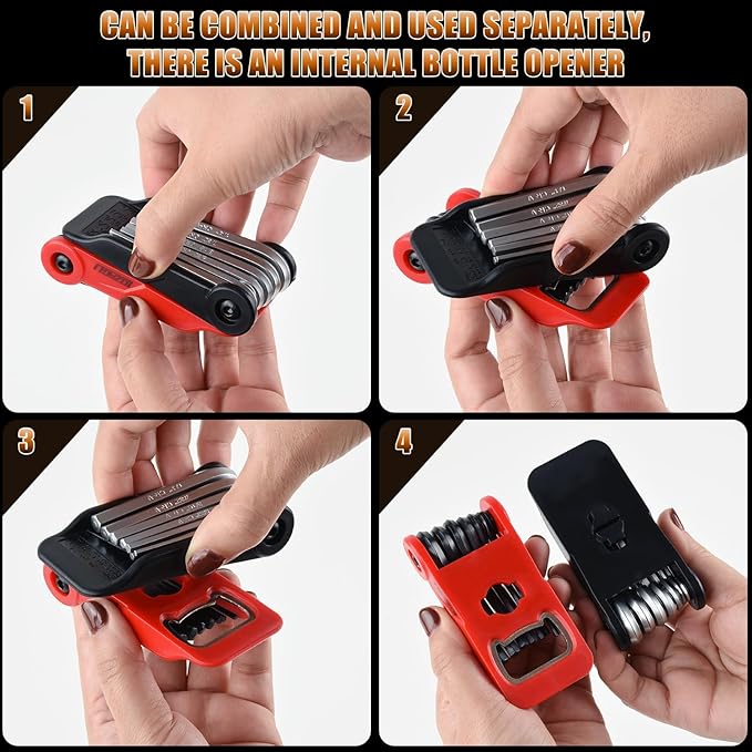 14PCS Folding Allen Wrench Sets, Metric and SAE Allen Key Set, METRIC 2mm, 2.5mm, 3mm, 4mm, 4.5mm, 5mm, 6mm. SAE 5/64”, 3/32”, 1/8”, 5/32”, 3/16”, 7/32”, 1/4"