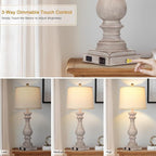 27.5" Tall Farmhouse Lamp,Wash-Grey Vintage Bedside Lamp with USB Charging Ports A/C,3-Way Dimmable Touch Control Retro Lamps for Bedroom Living Room,Single Grey
