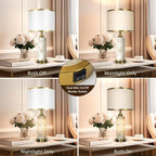 27" Natural Alabaster Table Lamps Set of 2, Lamps for Living Room Bedroom,Bedside Lamps with Night Light,Nightstand Lamp with USB A+C Ports,Modern Table Lamp with Linen Shade (Bulbs Included)