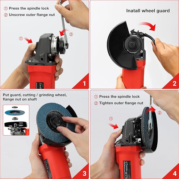 SHALL Angle Grinder Tool 7.5Amp 4-1/2 Inch, 6-Variable-Speed Grinders Power Tools, Electric Metal Grinder 12000 RPM w/ 2 Safety Guards, Cutting Wheels, Flap Discs, Non-Slip Handle for Metal/Wood