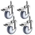Stainless Steel Caster Wheels 4 inch, 3/8"-16x1 Threaded Stem Locking Casters Set of 4, Non-Marking Slient TPR Rubber Wheels for Furnitures,Restaurants,Labs,Hospitals